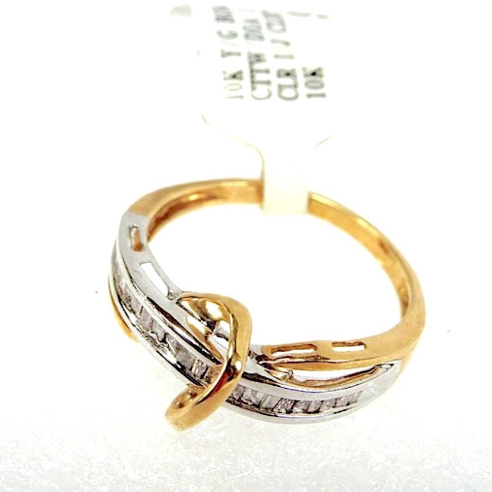 Fine Diamond Solid 10k YG/WG Gold 1/4 CTW Ribbon Ring Wedding Bridal Ring Band